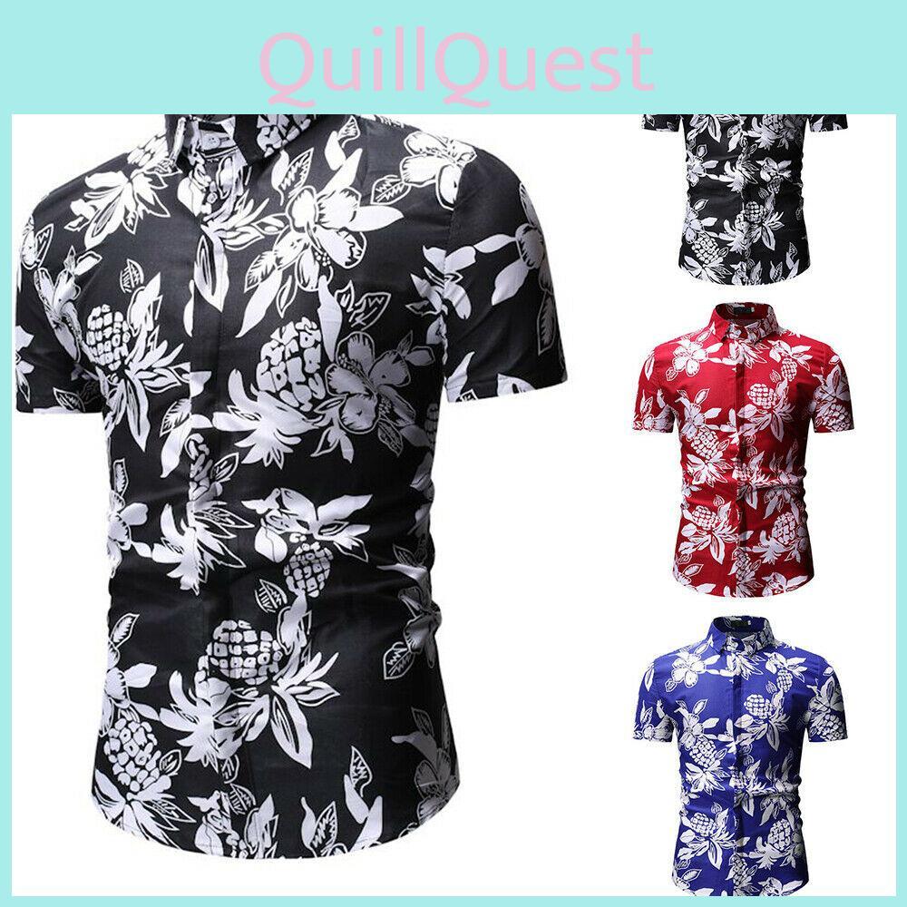 Luxurious Men's Hawaii Floral Casual Shirt With Short Sleeves And Slim Fit Design