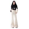 Early Spring Full Star Rhinestone Elastic Apricot Wide Leg Flare Denim Pants For Women Casual Pants Oversize Denim Trousers