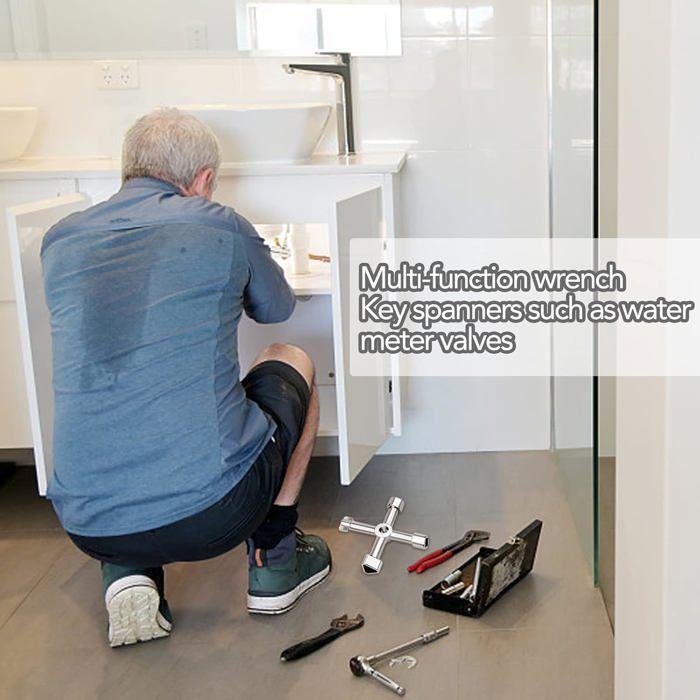 Clé universelle 4 voies - ZEMINPEOEL - 4 en 1 - Alliage zinc - Multifonctions (carré/triangle/bouton) - Antirouille