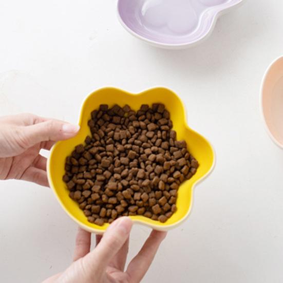 baizihuahu Cat Paw Shape Ceramic Bowl for Cats, Anti-Whisker Fatigue Kitten Food Water Dish, Microwave Dishwasher Safe Wide Shallow Pet Plate