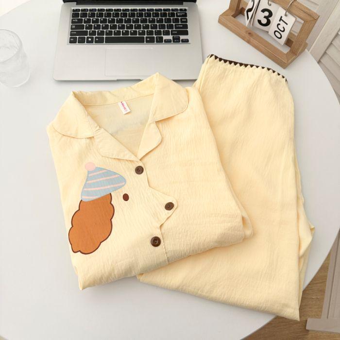 Yellow Plaid Shell-Edged Cloud Cotton Pajama Set for Women - Long Sleeve, Spring/Autumn Homewear with High-End Feel.
