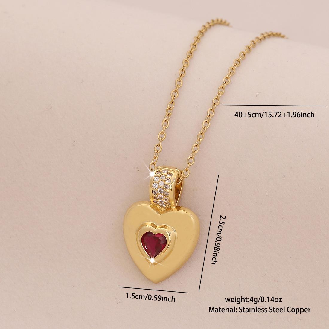 Fashionable Red Heart Pendant Necklace Light Luxury Stainless Steel Clavicle Chain Jewelry