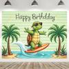 2D Tropical Beach Turtle Birthday Backdrop, Surf Themed Party Decor Banner