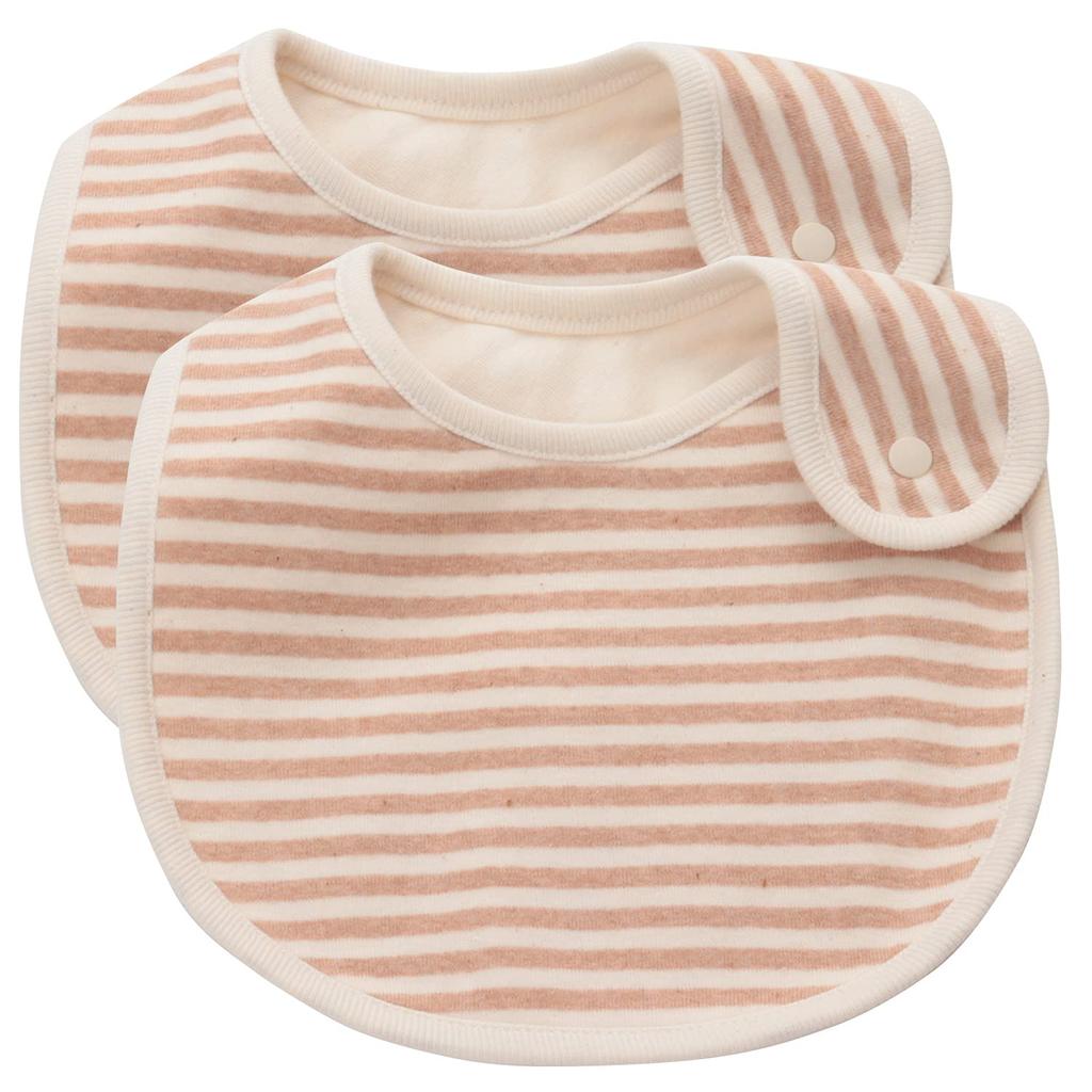 Baby Organic Made In for Boys and Set of 2 Sizes 2 [fivebear] Bibs, Cotton, Japan, Girls, (Border Brown, 50-70, Bibs)