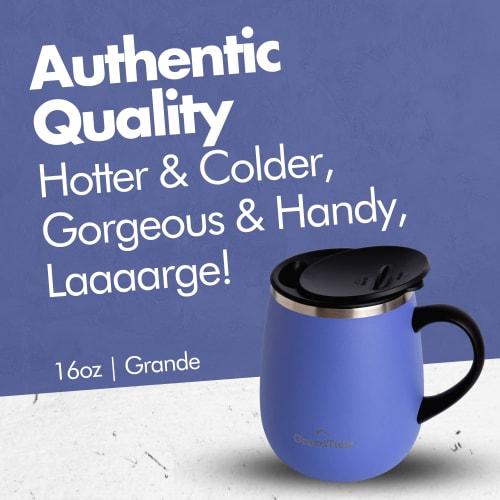 GRANDTIES Premium Vacuum Insulated Mug, 460ml, Available In 19 Colors, with Easy-Open Sliding Lid, Stainless Steel Double-Wall Vacuum Insulation, and