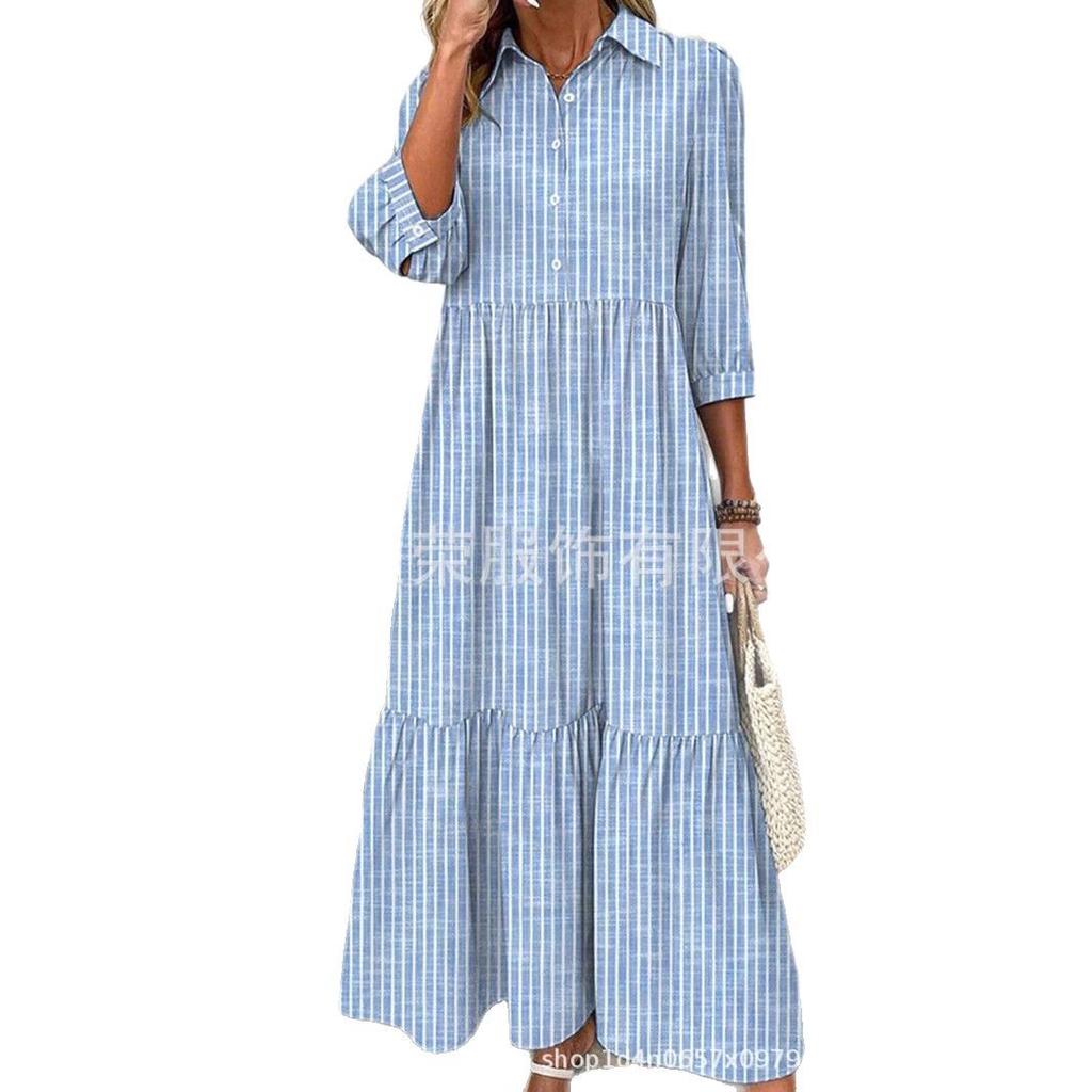 New European and American Women's Clothing Spot Spring and Summer Medium and Long Digital Printing Thin Waist Dress