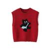 Kaslead New Women clothes Western Style Towel Embroidery Stickers Cartoon Kitten Pattern Pullover Vest Sweater