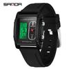 Sanda Men's Dual Display Square Stainless Steel & Silicone Business Watch, Waterproof & Multifunctional