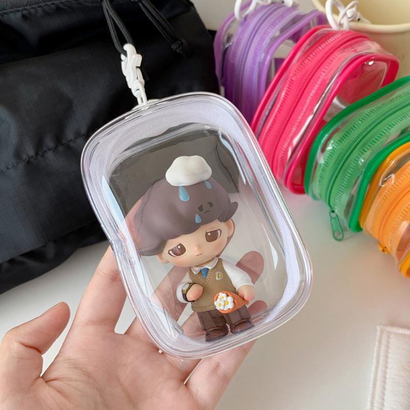 Transparent Pvc Plush Dolls Storage Pouch Square Earphone Organizer Purse With Keychain Anime Cartoon Toy Display Protector Case