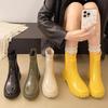 2025 Women's Fashion Elastic Band Waterproof Rain Boots - Thick Sole, Solid Color, Non-Slip & Versatile Casual Galoshes