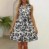 Women bohemian Summer Sleeveless leaves printed Holiday One Piece Dress