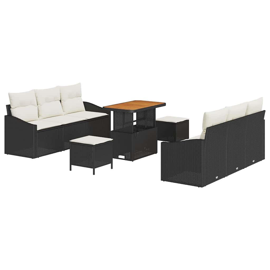 9 Piece Black Garden Sofa Set with Cushions