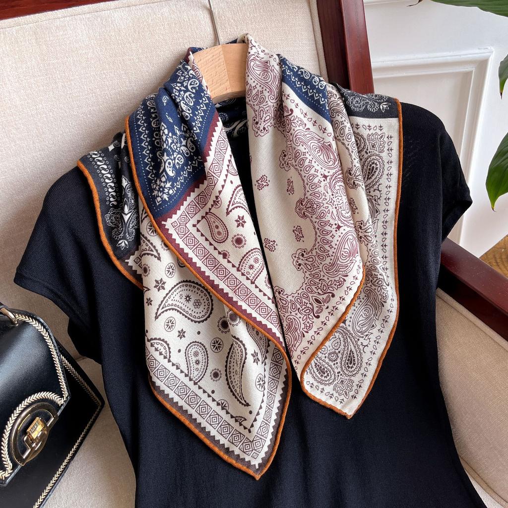 Spring, autumn and winter new high-end silk scarf women's fashion temperament printed shawl double-sided silk scarf
