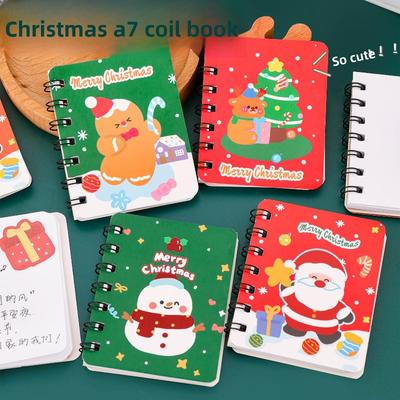 Cute Christmas Coil Student Mini Pocket A7 Note-taking Notebook Cartoon Christmas Stationery Notebook