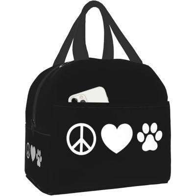 Lunch Bag Peace Love Paw Insulated Lunch Box Cooler Thermal Waterproof Reusable Tote Bag for Travel Work Hiking Picnic