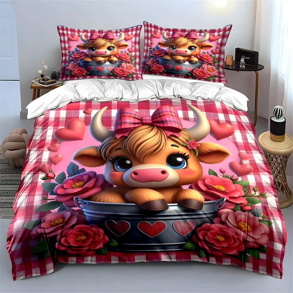 Cute Cow Themed Home Decor Multiple sizes kid's and adults' bedroom Exquisite 3PC bedding set, gift