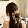 High Elasticity Plaid Ponytail Holder Versatile Hair Rope Gift Plush Bear Scrunchies  Party