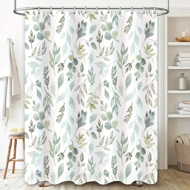 Leaf Pattern Shower Curtain Waterproof Bath Decor Home Decoration Green Beige 3D Printed Polyester Fabric Available in Various S