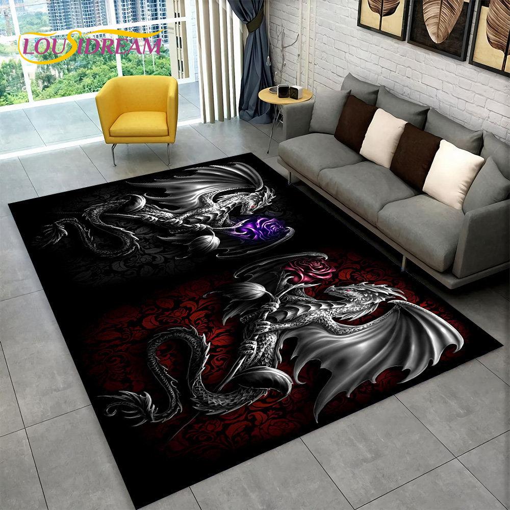 Duży dywanik z motywem smoka z kreskówek, dywanik do salonu, sypialni, sofy, wycieraczka, dekoracja kuchni, dzieci bawią się antypoślizgową matą podłogową