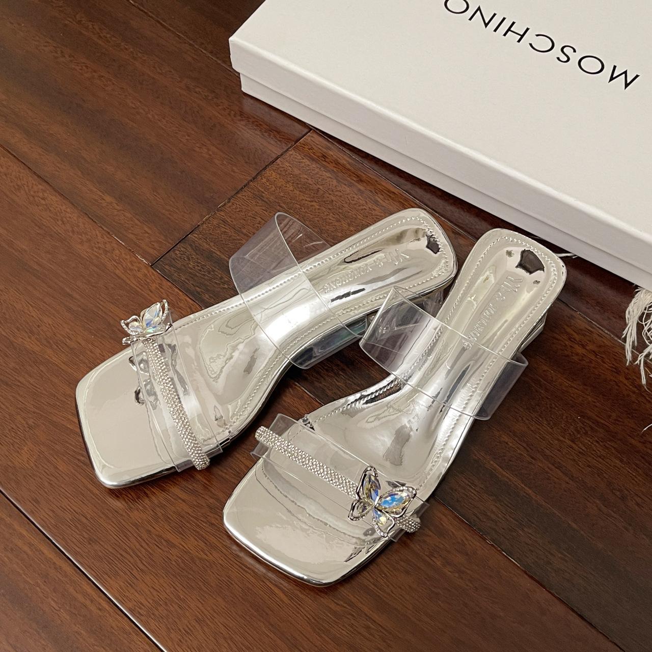 

Французские прозрачные сандалии на высоком каблуке, женские, лето 2025, новые, со стразами, универсальные, под юбку 40 серебряный