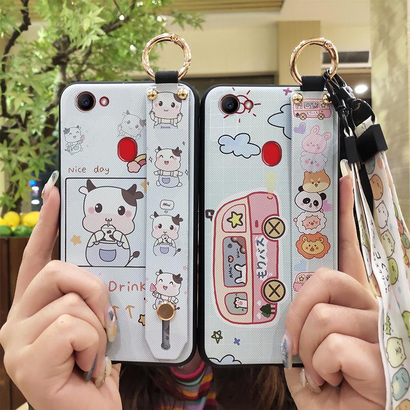 Kickstand Anti-knock Phone Case For OPPO F7 Ring Protective Wrist Strap Phone Holder Wristband Dirt-resistant Durable