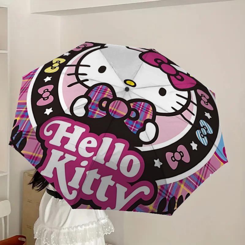 1pc Hello Kitty [Automatic Folding Umbrella] Durable Iron Frame & Rod, Portable Folding, All Seasons, Home Travel Outdoor, Makes a Great Holiday Gift