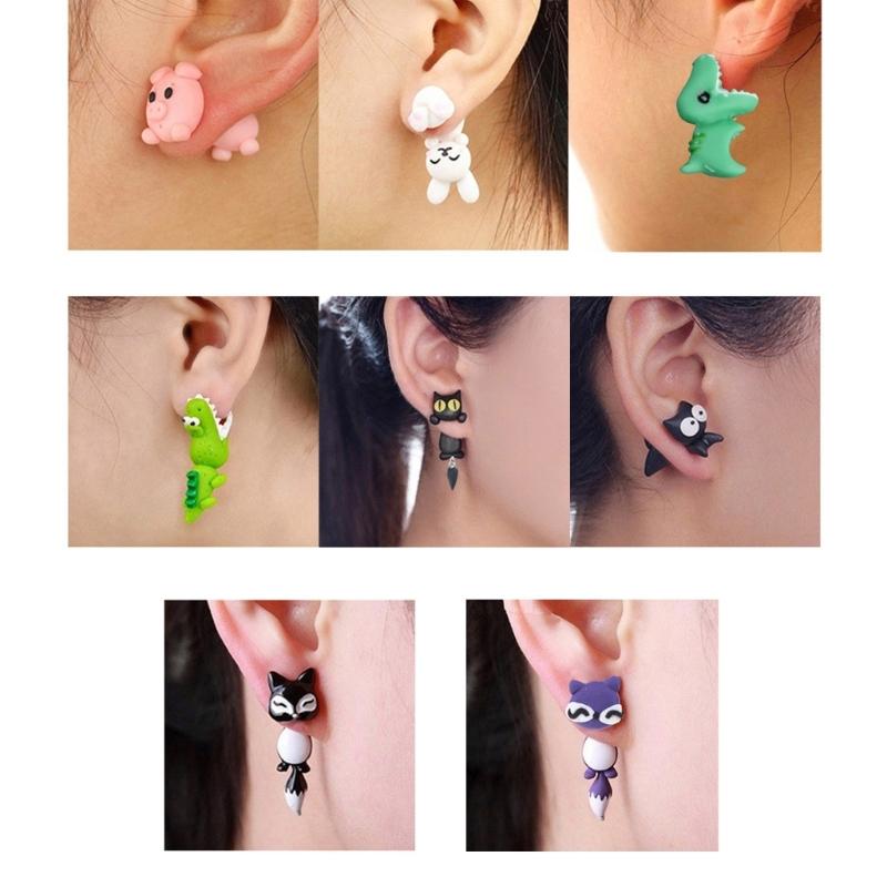 Cute Animal Female for Creative Handmade Earrings Clay Dinosaur Rabbit for Cat Earrings Party Jewelry for Women