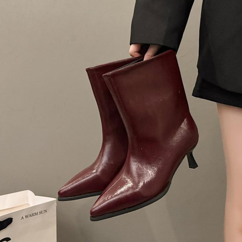 Autumn Winter Cosy Pointed Toe Woman Knee-High Boots Slip-On Low Thin Heels Cowboy Ladies Shoes Botas De Mujer Plus Size 41 42