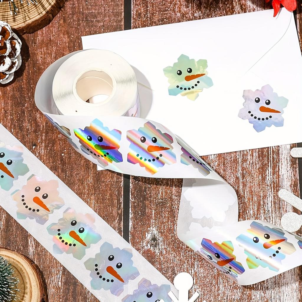 500Pcs per roll Christmas Collection Laser-Cut Snowman Doodle Stickers PVC Self-Adhesive Festive Party DIY Decorative Decals