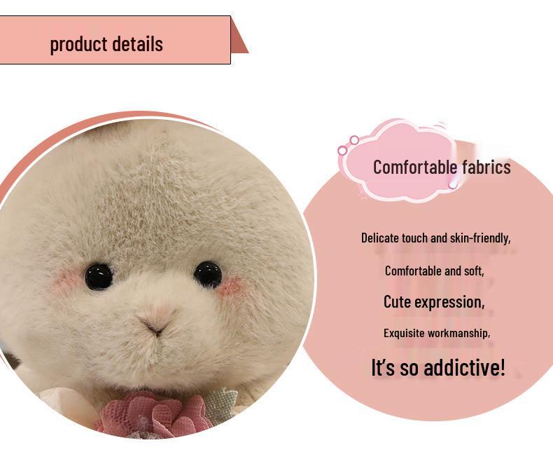 Adorable Floral Plaid Long-Eared Rabbit Plush Toy for Kids
