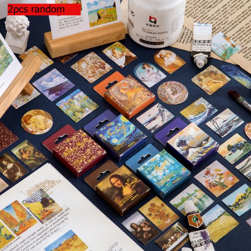 Gift Style Girly Heart Pocket Sticker World Famous Painting Series Retro Oil Painting Decorative DIY Material Pattern Kawai