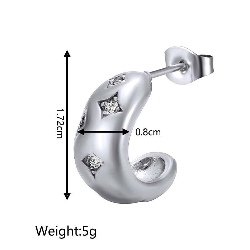 European and American retro style semicircular stainless steel diamond earrings high fashion light luxury women's titanium steel stud earrings