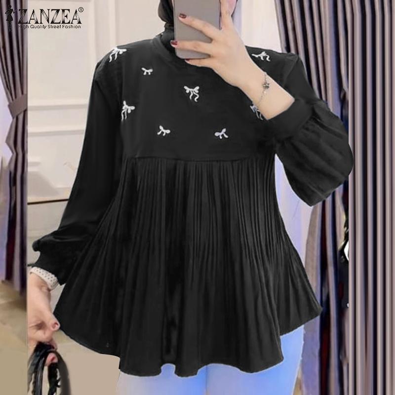 ZANZEA Women Casual Round Neck Long Sleeve Loose Print Blouse