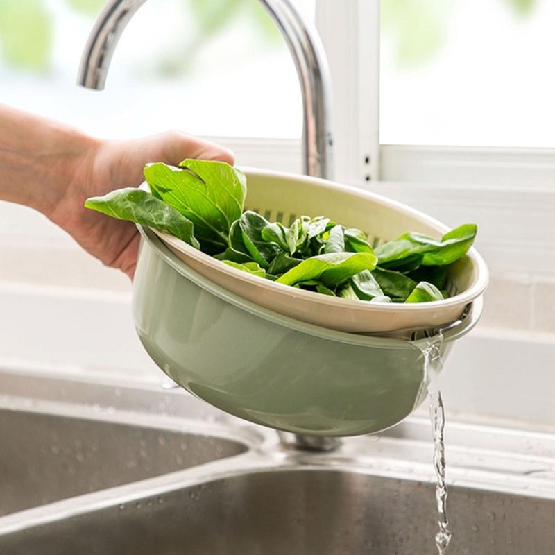 Fruit Washing Colander Bowl Set, Removable Drain Basket and Outer Bowl for Rinsing Produce, Legumes and Rice at Sink