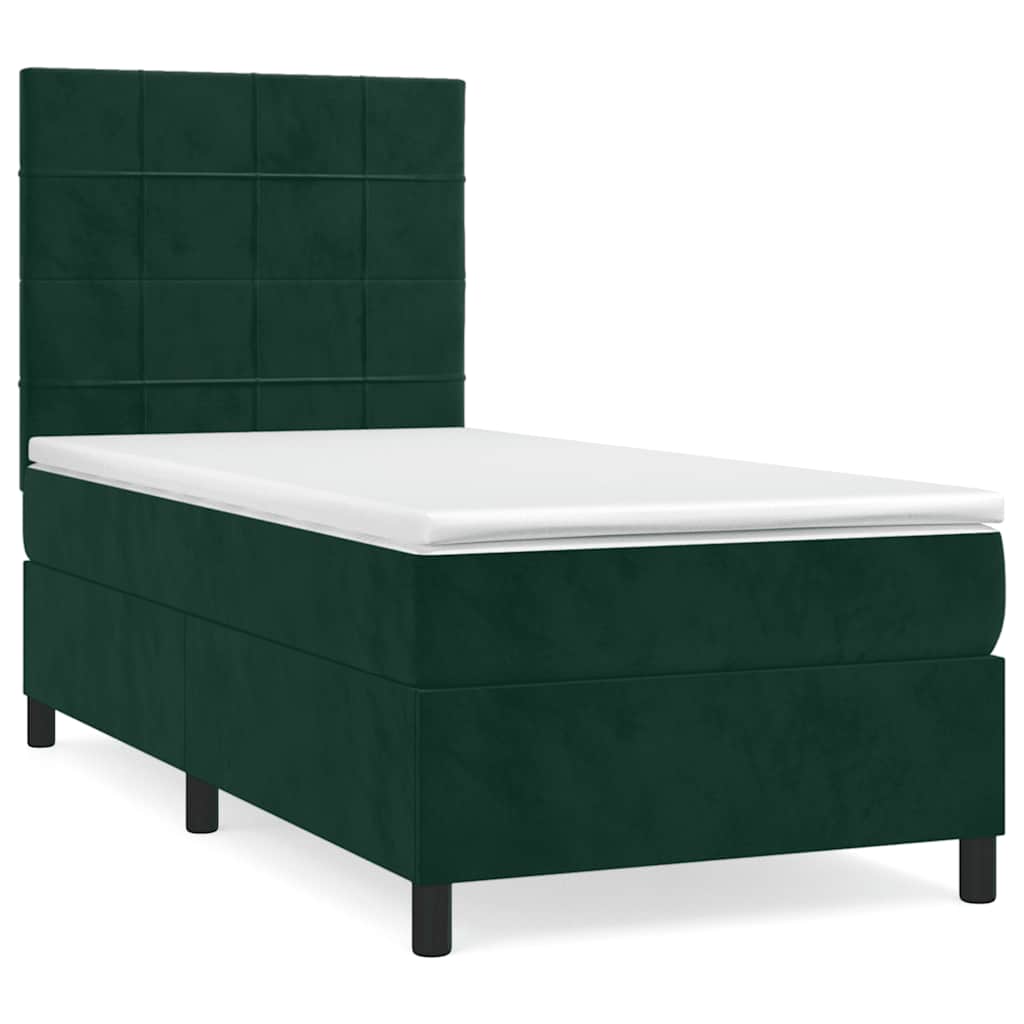 Box Spring Bed with Mattress Dark Green 90 x 190 cm Velvet