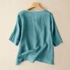 Damen Bluse im Vintage-Stil, lockere Passform, bestickt, Knopfleiste vorne, Baumwoll-Leinen-Mischung, Dreiviertelärmel