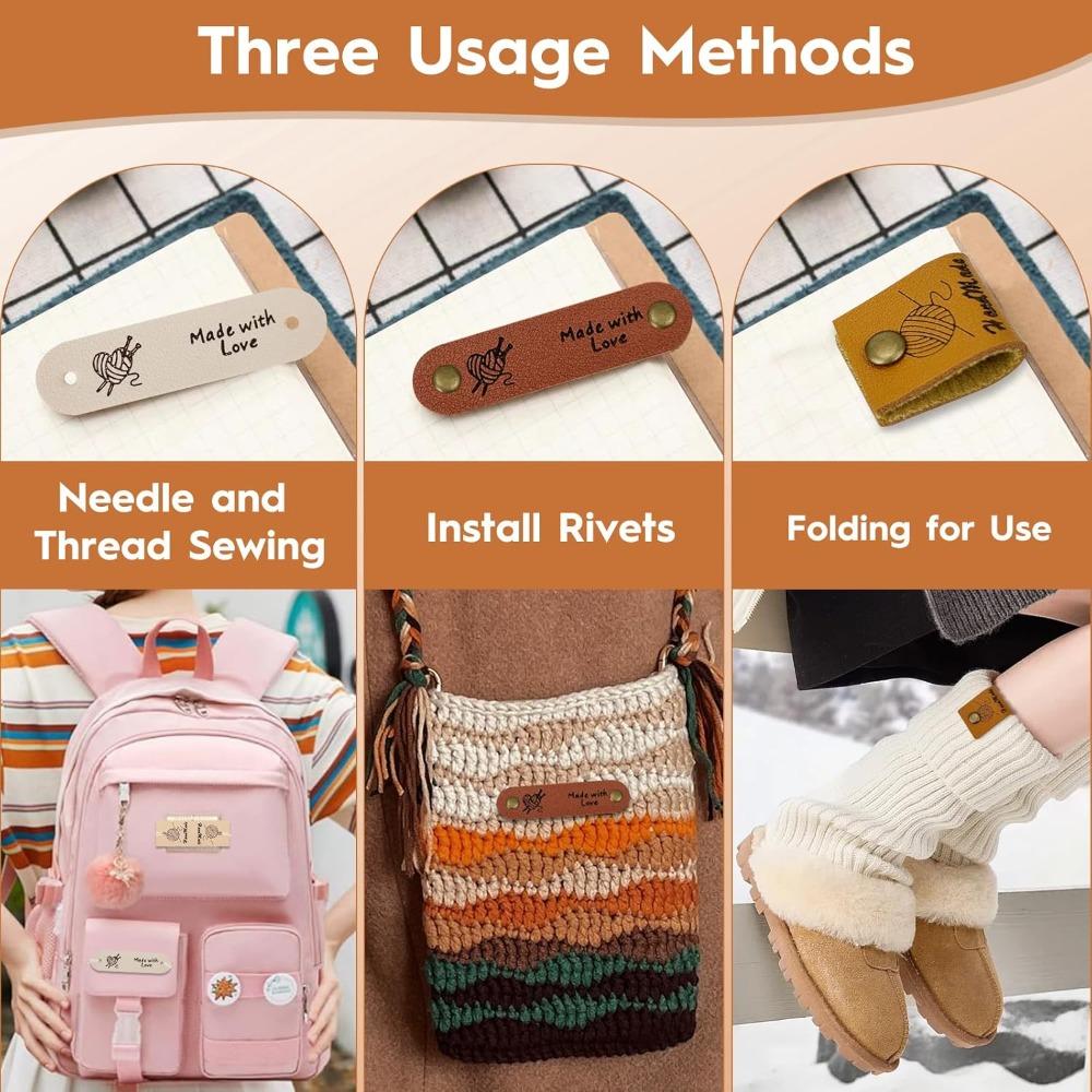 20Pcs Handmade Leather Labels PU Suede Colorful Sewing Tag Personalized Crochet Embossed with Holes for DIY Holiday Wedding Gift