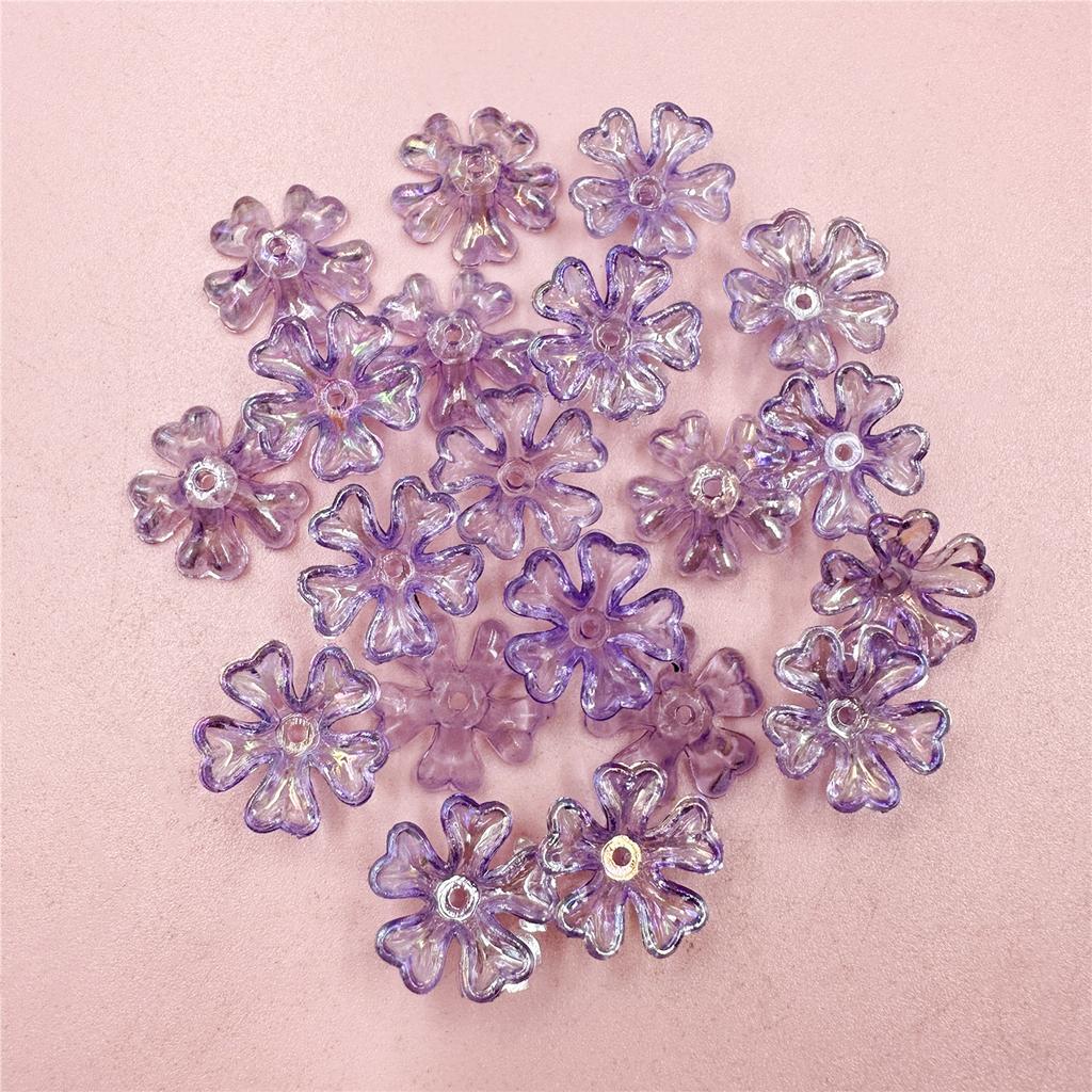 100Pcs Multicolor With Hole Flower Bracelet Neacklce Pendant Transparent 5-petal Receptacle Beads For Jewelry Making Acrylic Crafted Handmade