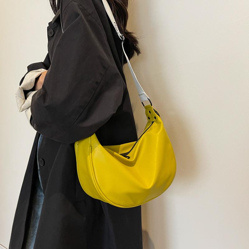 Women Vintage Solid Color Flap Small Saddle Shoulder Underarm Bag Fashion PU Leather Casual Crossbody Bag