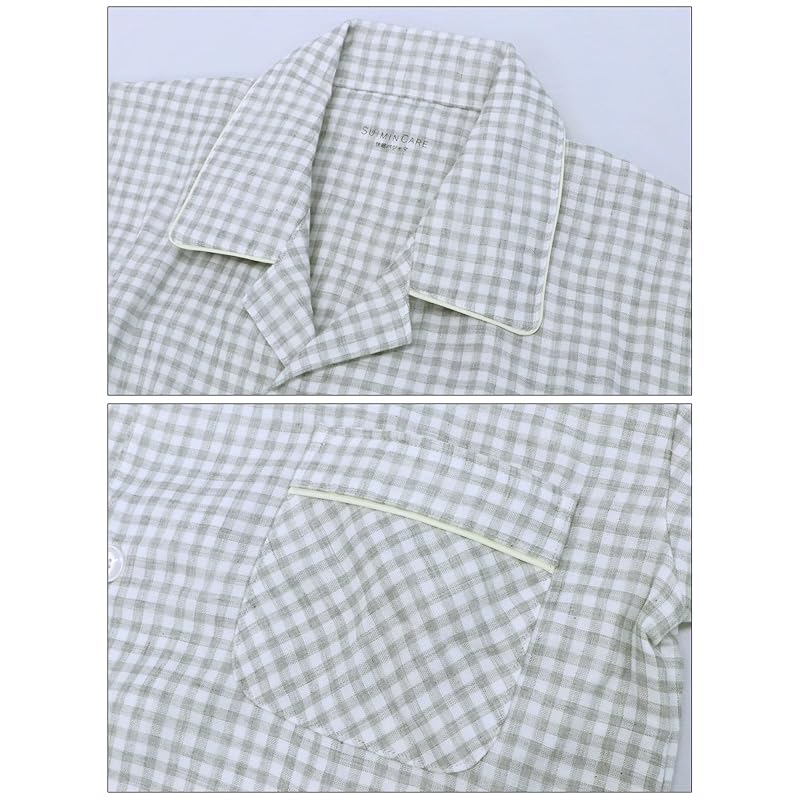 [Kai Tak Family] Suimin Care Made In Japan Men's Pajamas Triple Gauze Botanical 100% Cotton Plaid Pattern Long Sleeve Spring Autumn Winter M L LL (LL,