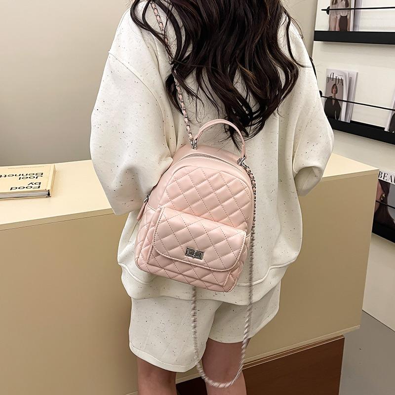 Rhombus Chain Backpack Women's New Casual Student Schoolbag High-end Travel Small Backpack