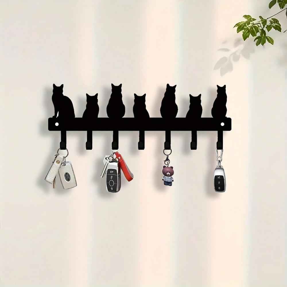 Cat Shaped Key Hook Wall Mount Metal Key Holder Home Storage Decoration Christmas Gift