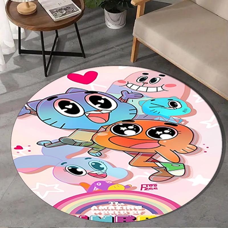 1PC Gum-ball's Amazing World Round Rug, Non-slip Chair Mat, Home Decor, Circle Carpet Perfect for Office, Bedroom, Living Room,Christmas gift