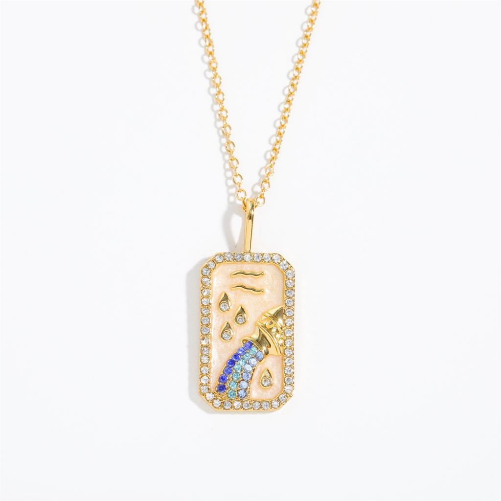 Twelve Constellation Pendant Necklace with Zircon, Gold Plated Clavicle Chain, Retro Jewelry Gift for Women
