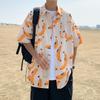 Harajuku Umlegekragen Halbarm Oversized Sommerbluse Herren Damen Niedliche Frucht Banane Vollbedruckt Kreative Knöpfbare Hemden