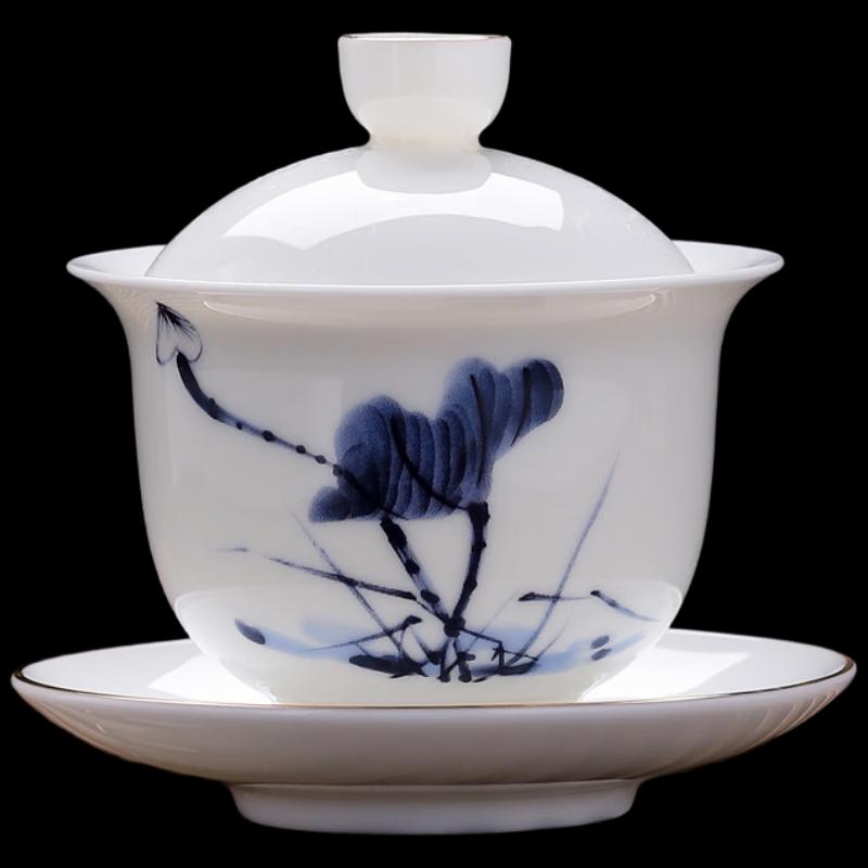 Mutton Fat Jade Porcelain Sancai Gaiwan Tea Bowl