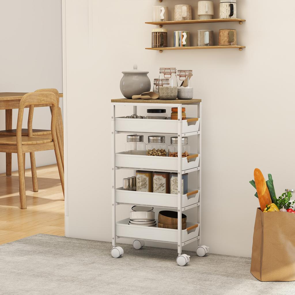 5-Tier Storage Trolley On Wheels - White