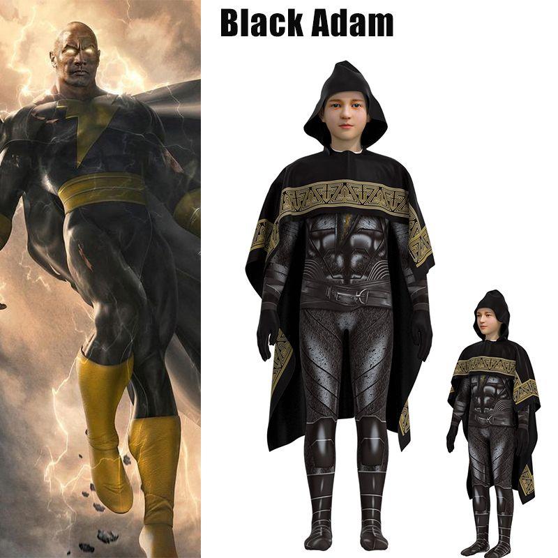 Adam Black Cosplay Costume Hooded Cloak Jumpsuit Set Halloween Adult Kids Mens