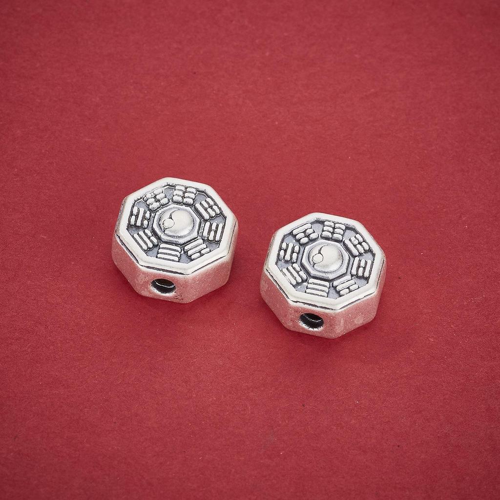 Sterling Silver S999 Bagua Taoist Beads for DIY Bracelets and Necklaces