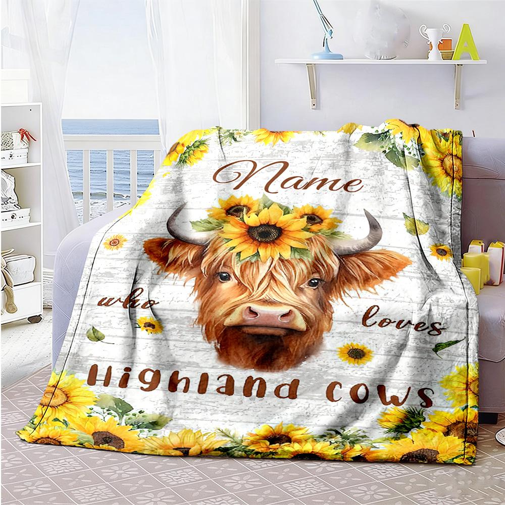 Sunflower Beef Personalized Name Blanket Throw Customizable Blanket Soft Warm Cozy for Office Chair Home Decor Chair Living Room for All Occasions